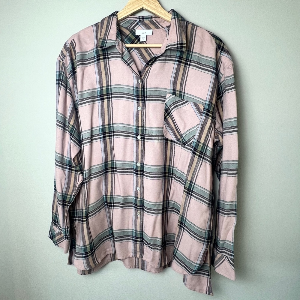 J. Jill Plaid Women’s Button Front Flannel Shirt - size Medium long sleeve pink